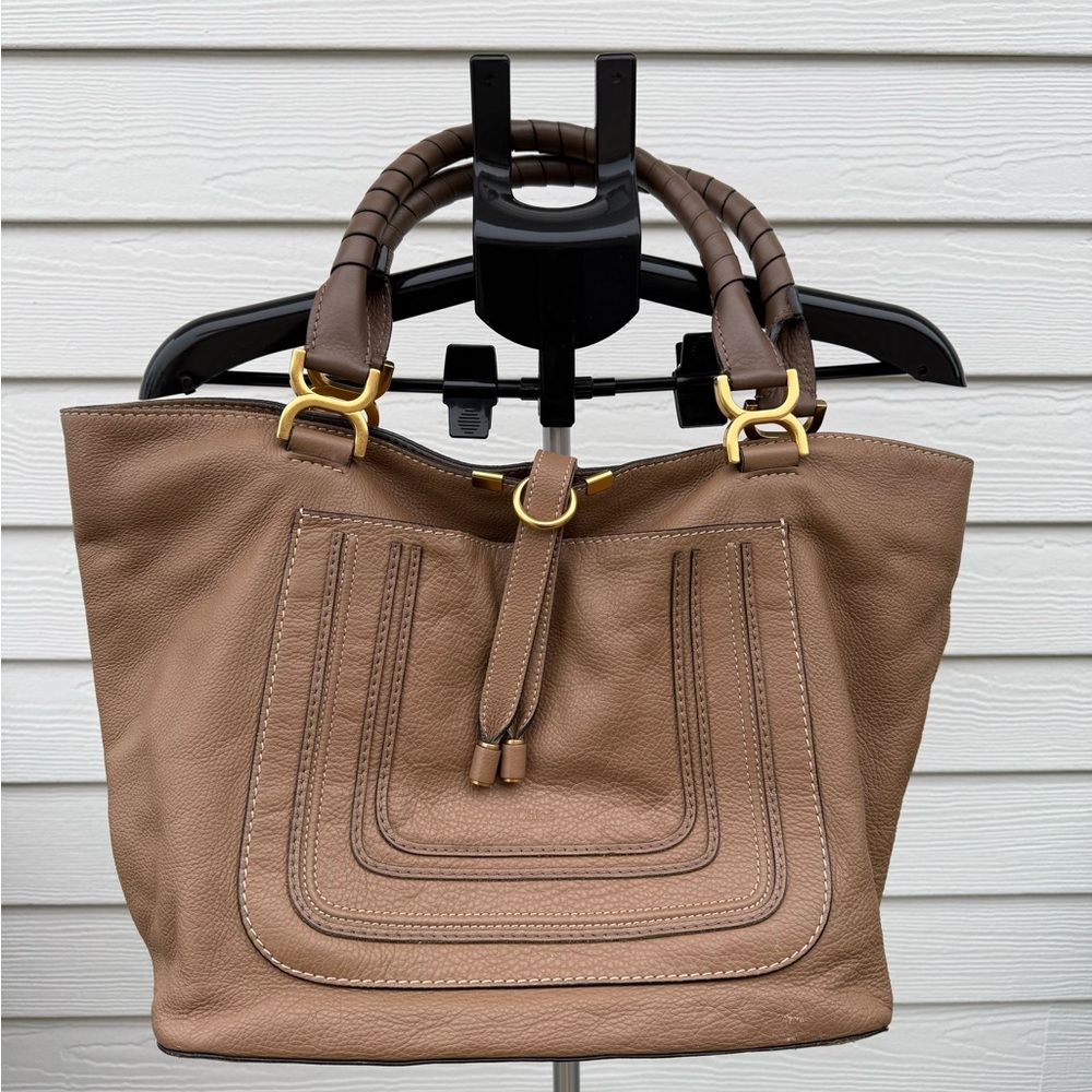 Chloe Tan Leather Tote Bag with Gold Accents